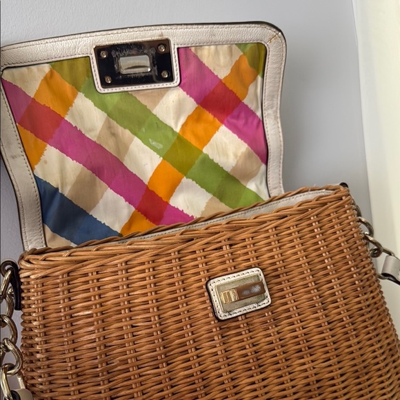 Kate Spade Tan and Cream Satchel with Woven Wicker Design - Picture 9 of 17